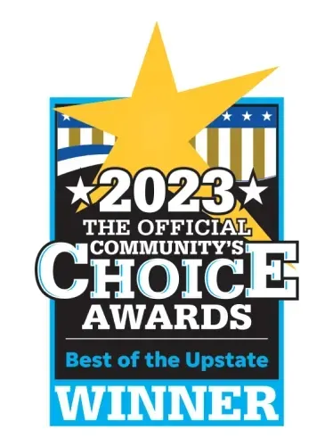 A badge for Community Choice Awards Best of the Upstate 2023.