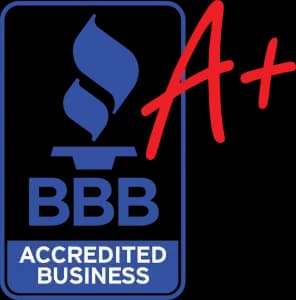 A badge for a Better Business Bureau (BBB) A+ rated Business.